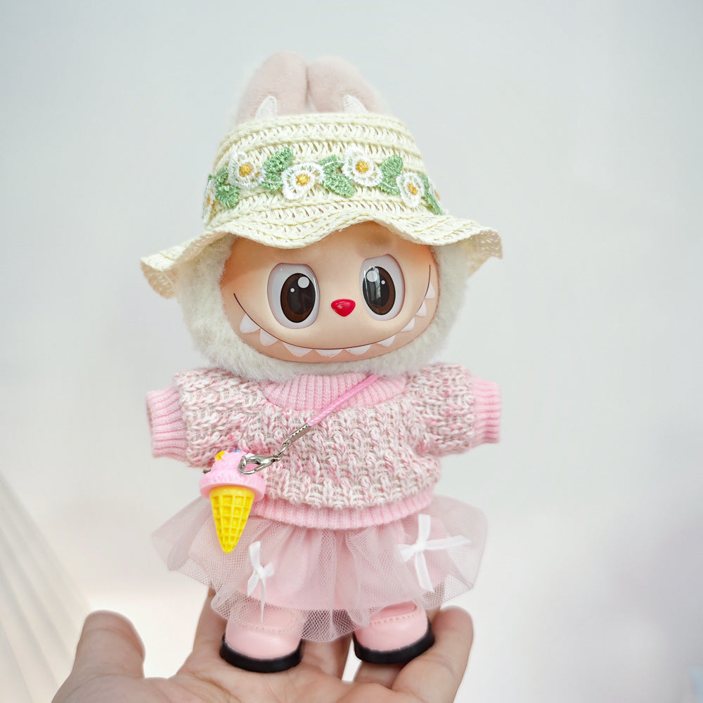 Labubu Doll Outfit Set - Knitted Sweater & Gauze Skirt with Bow Headband