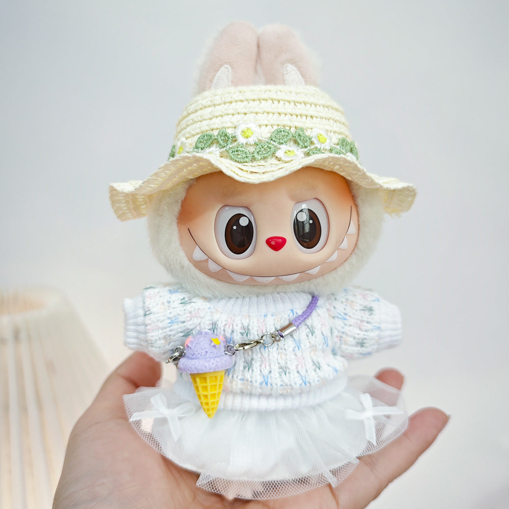 Labubu Doll Outfit Set - Knitted Sweater & Gauze Skirt with Bow Headband