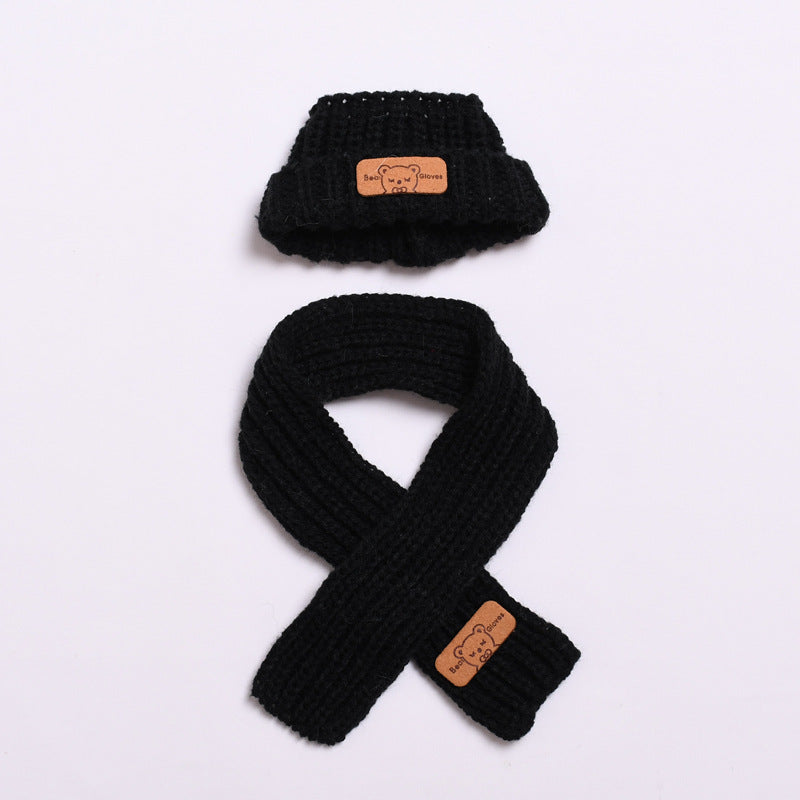Labubu Doll Wool Hat & Scarf Set for 2nd Gen Pendant - White & Black