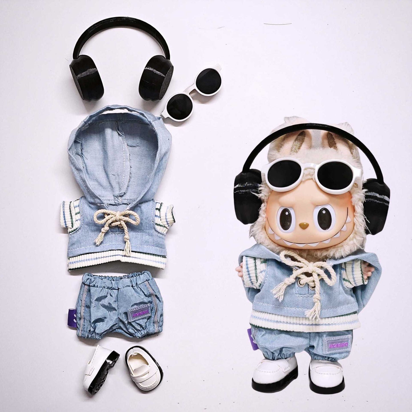 Labubu Doll Denim Hoodie & Pants Outfit - 2, 4, 5 Piece Sets