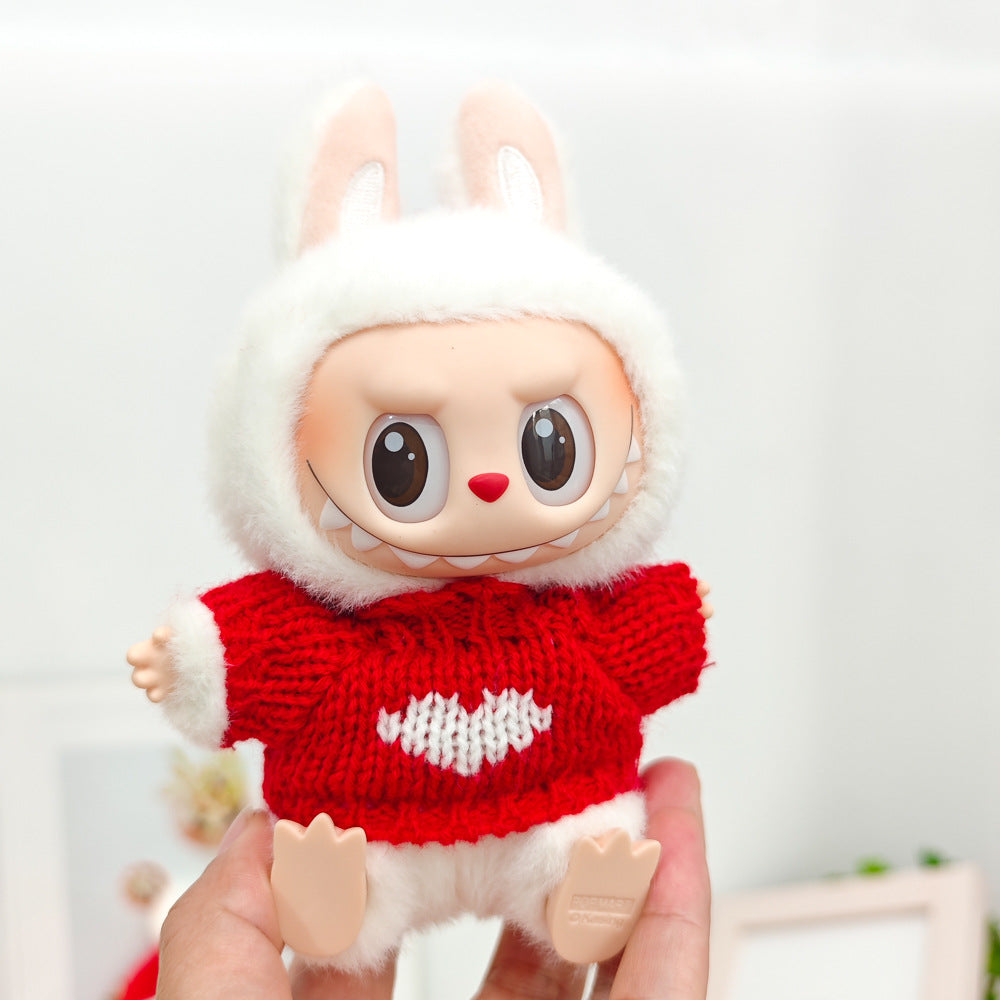 Labubu Doll New Year Red Sweater & Lucky Hat Outfit for 15-17cm Pendant Doll