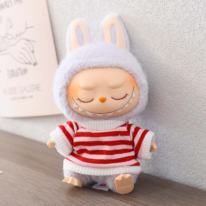 Rab cloth doll vinyl 17cm clothes doll labubu Macaron pendant clothing sweater strap pants hat shoes