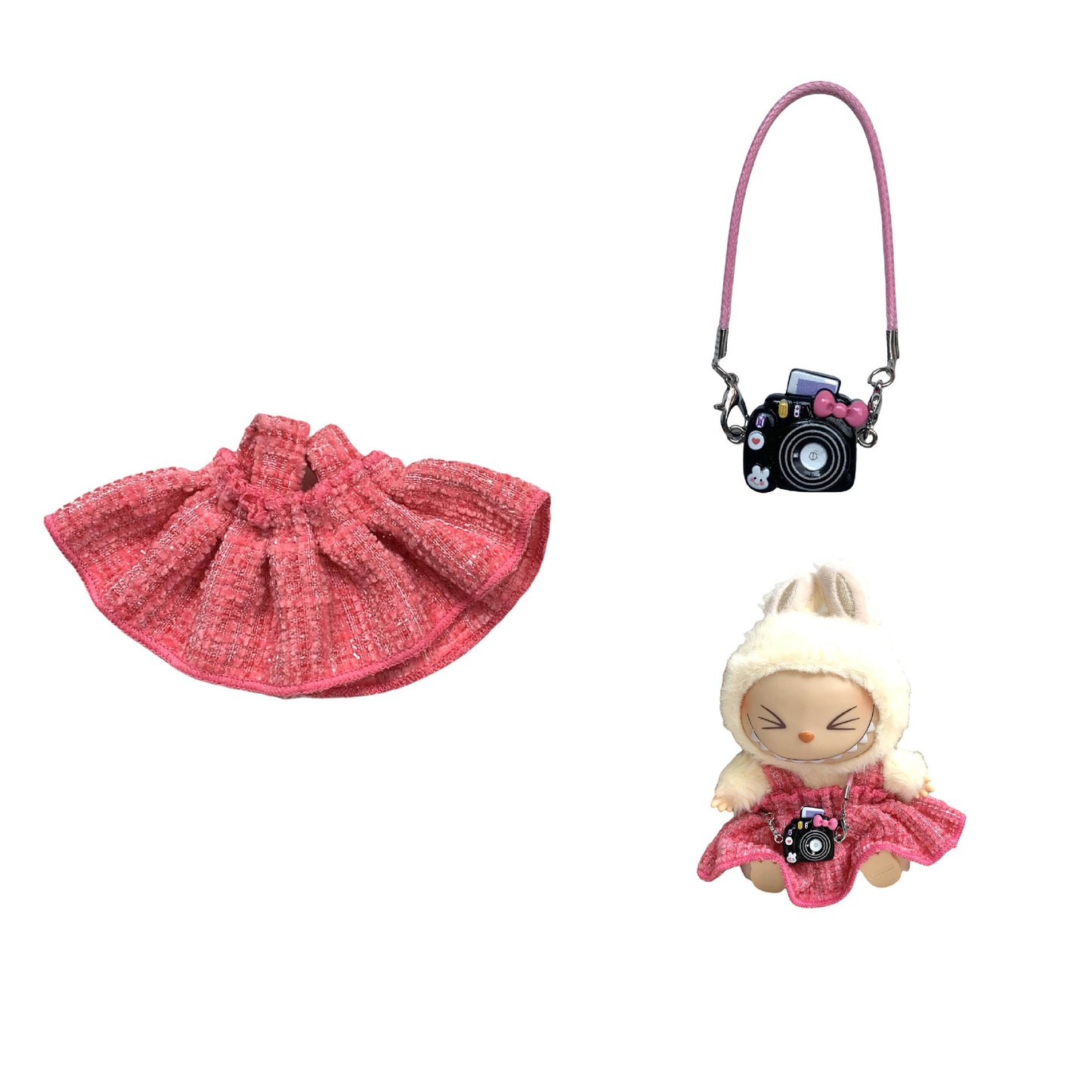 Labubu Doll Chanel Style Strap Dress Outfit for 15/17cm Dolls