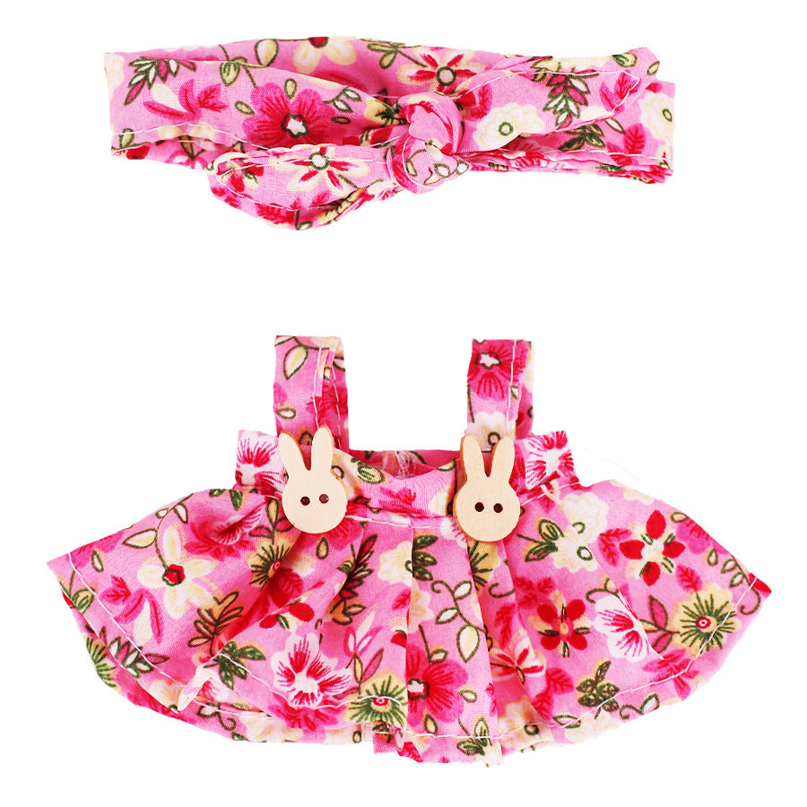 Labubu 17cm Doll Overalls & Headband Set - Floral Print