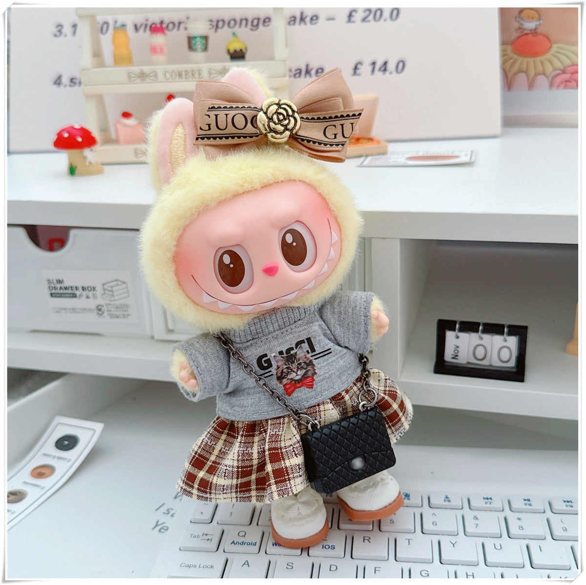 Labubu Doll Outfit - Plaid Skirt & Accessories for 10cm & 17cm Dolls