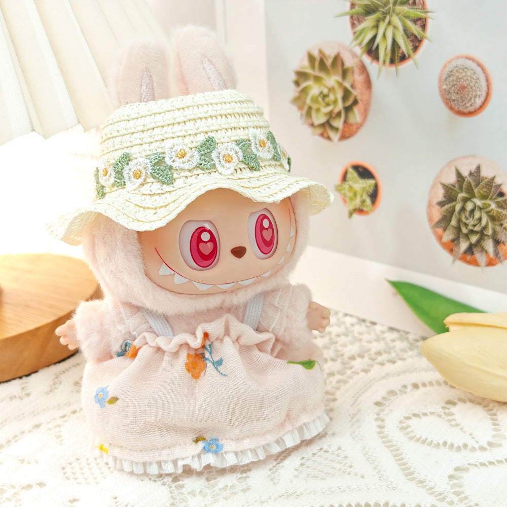 Labubu Doll Floral Dress & Straw Hat Outfit for 1st & 2nd Gen Pendants