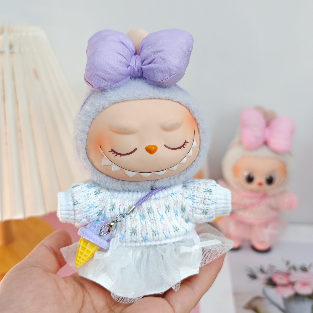 Labubu Doll Outfit Set - Knitted Sweater & Gauze Skirt with Bow Headband