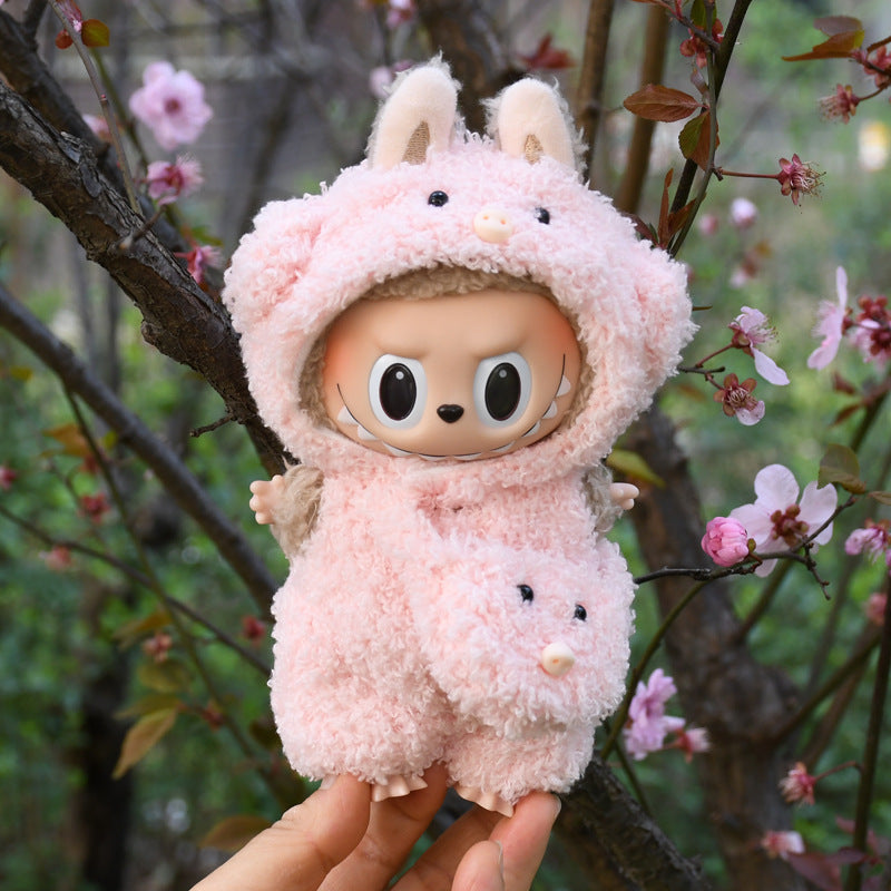 17cm Blind Box Rab Cloth Hand-in-Hand Frog Piglet Plush Christmas Suit labubu Pendant Snowman Doll Coat