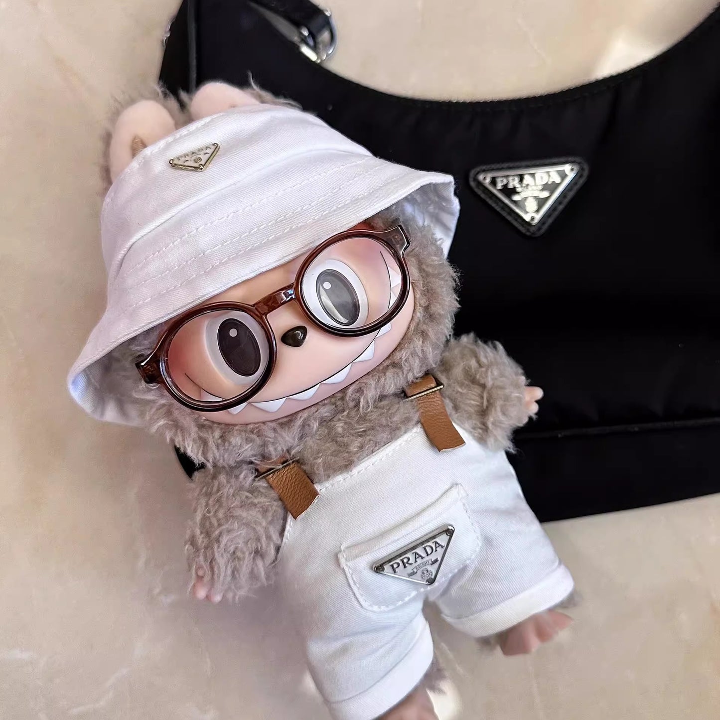 Labubu Doll Outfit Set - Overalls, Hat & Glasses for 15cm Vinyl Doll