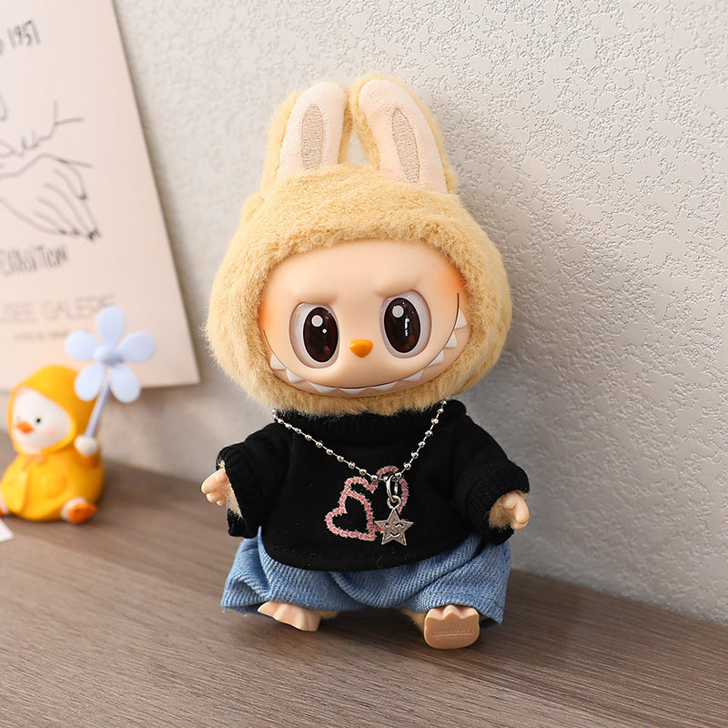 17cm Labubu Baby Coat Macaron Blind Box Sitting Party Generation II Clothes Casual suit Hat