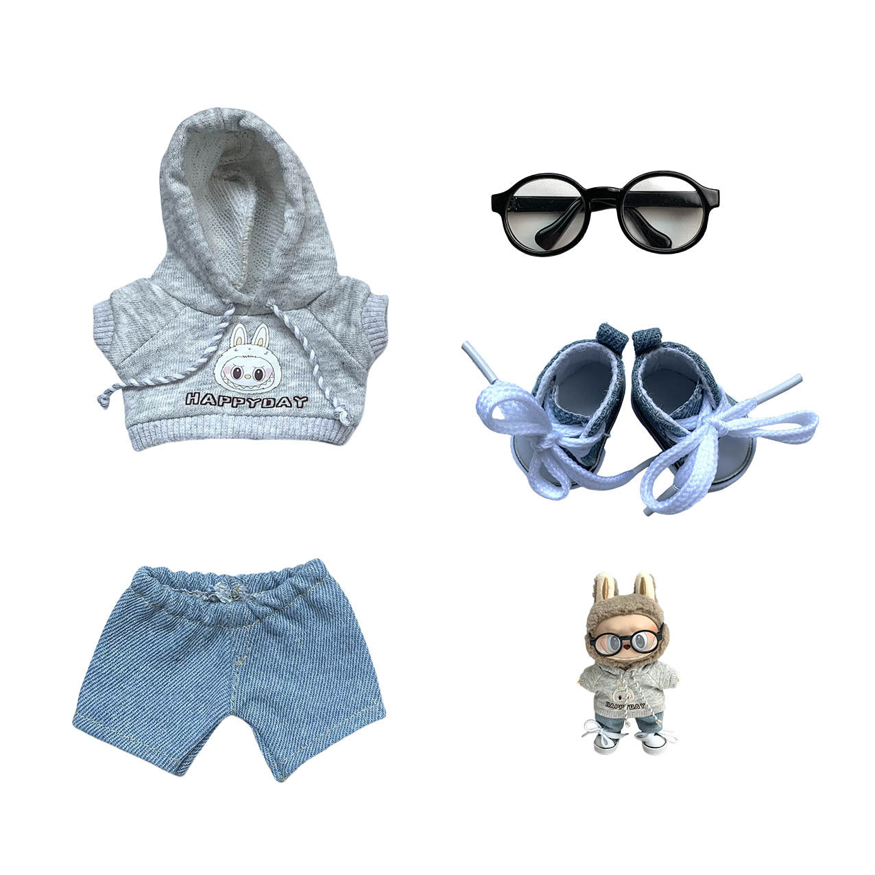 Labubu Doll Hoodie & Jeans Outfit Set with Accessories