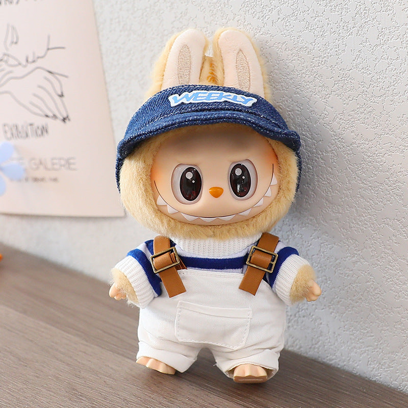 Rab cloth doll vinyl 17cm clothes doll labubu Macaron pendant clothing sweater strap pants hat shoes