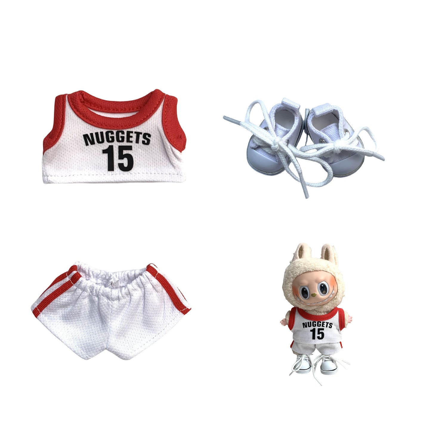 Labubu 17cm Basketball Jersey Outfit for Vinyl Doll - Red, Yellow, Purple