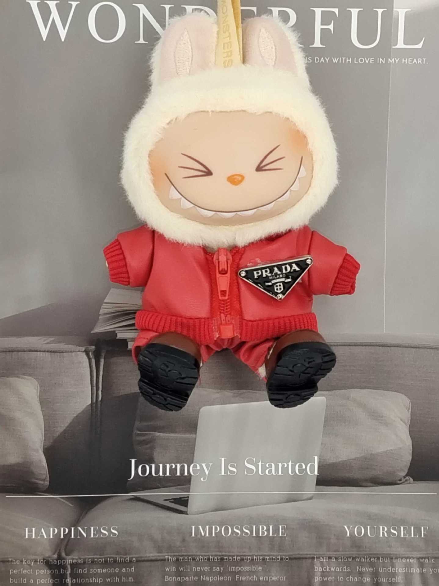 Labubu Doll Leather Jacket Outfit Set with Accessories for 17cm Vinyl Doll