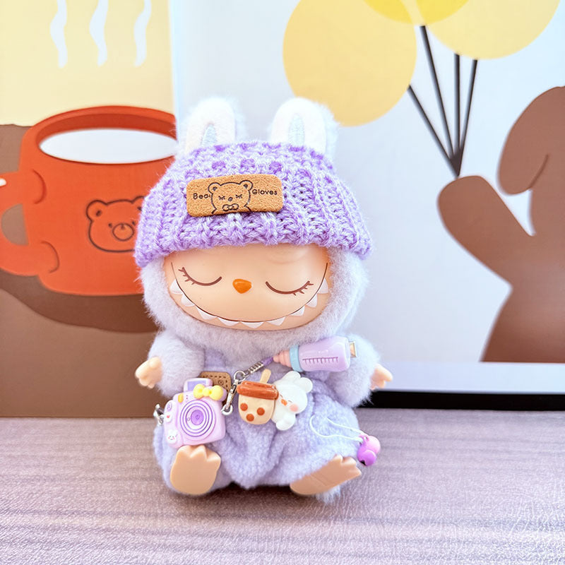 Labubu Doll Overalls Set with Baby Bottle & Hat - Cute Outfit for 1st & 2nd Gen