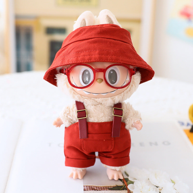 The first and second generation labubu sit party doll clothes the third generation cola vinyl blind box clothes fisherman hat suspenders pants suit