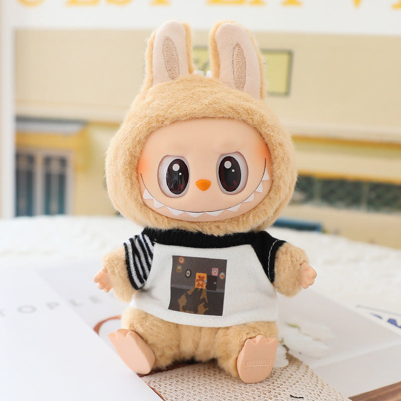 17cm labubu doll coat generation 2 labubu sitting party for leather jacket coat skirt hat shoes