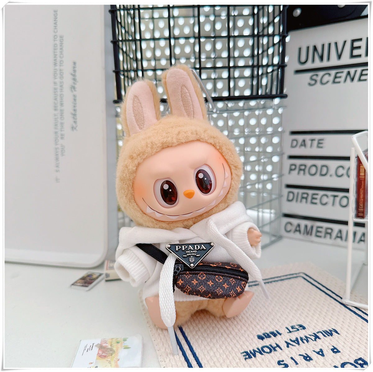 Labubu Doll Hooded Sweatshirt & Crossbody Bag Outfit for 10cm & 17cm Vinyl Dolls