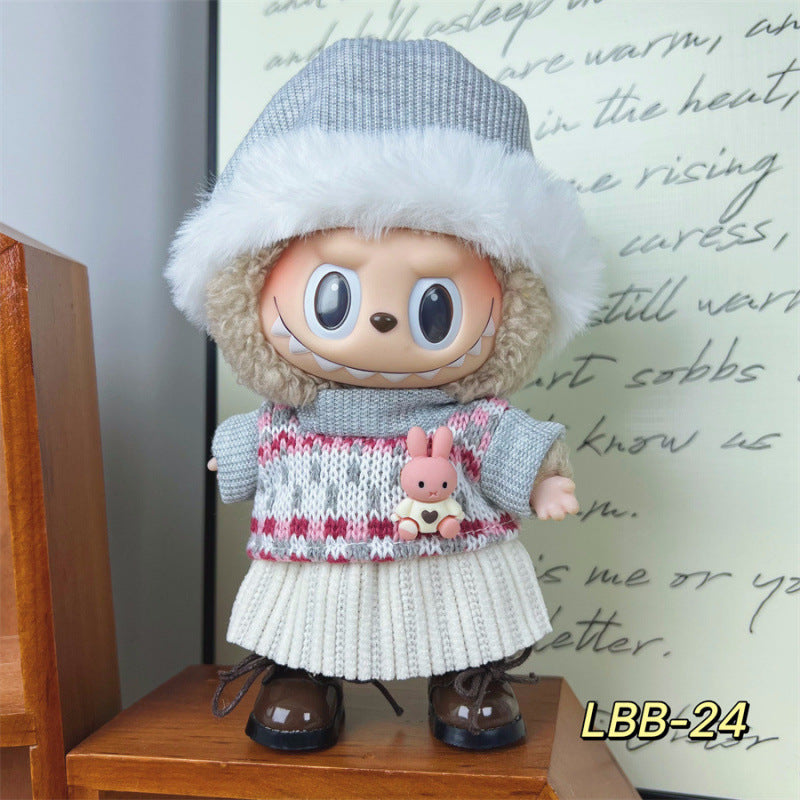 New 17cm Labubu Pendant with Replacement Baby Clothes High Quality Labubu Blind Box Pendant Baby Clothes Decoration Set