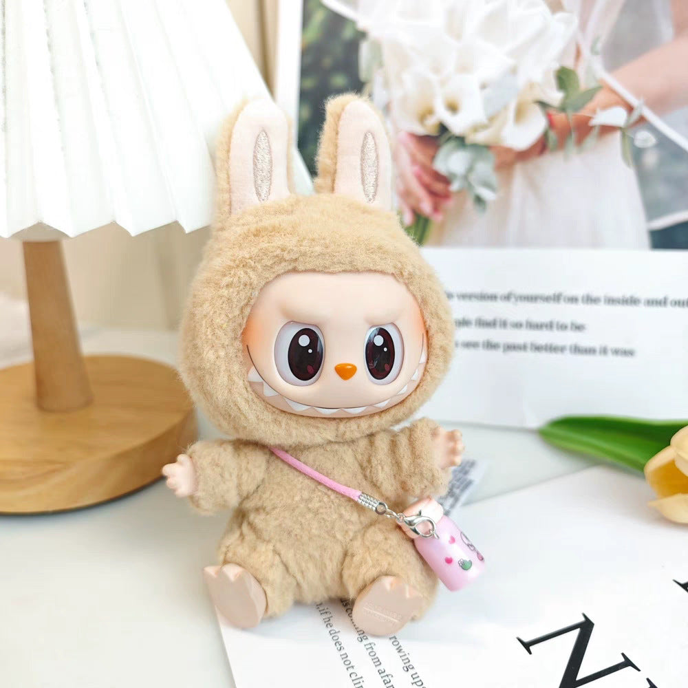 Labubu Doll Summer Outfit Set with Straw Hat & Canvas Shoes