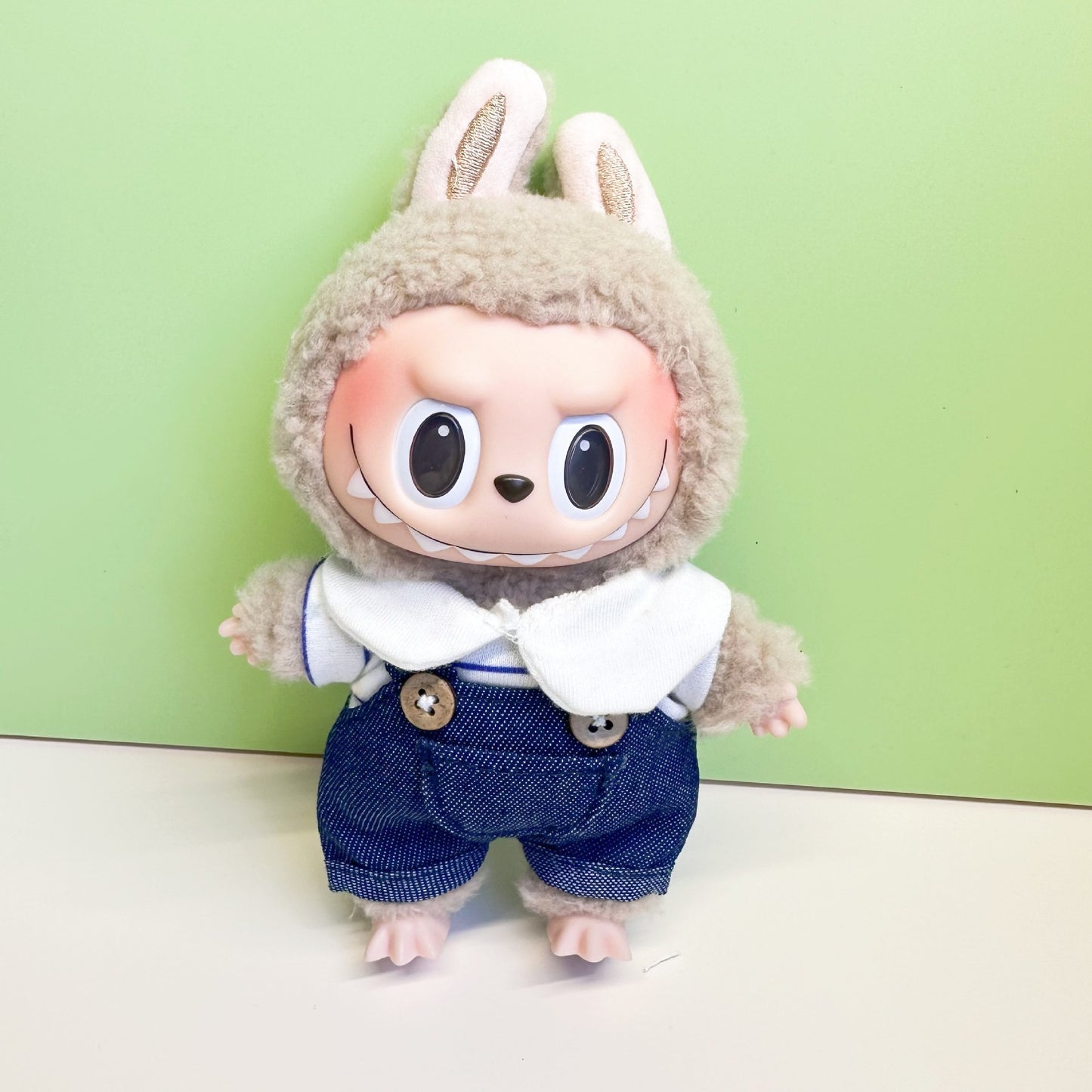 15cm blind box pull cloth pendant clothes casual two-piece macaron labubu pendant doll plaid suit