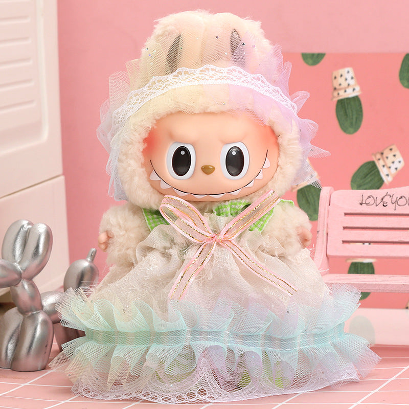 Labubu 17cm Doll Party Skirt Outfit - Rainbow, Yellow, Blue, Pink