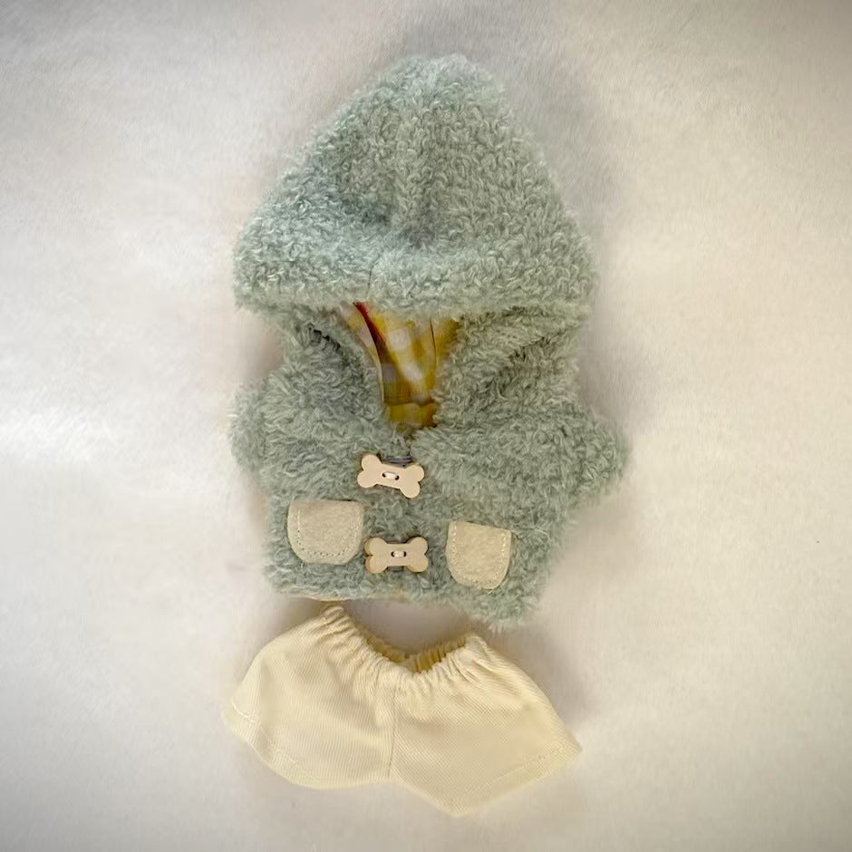 Labubu Doll Hooded Coat & Lace Shoes Set - Pink, Yellow, Blue, Green