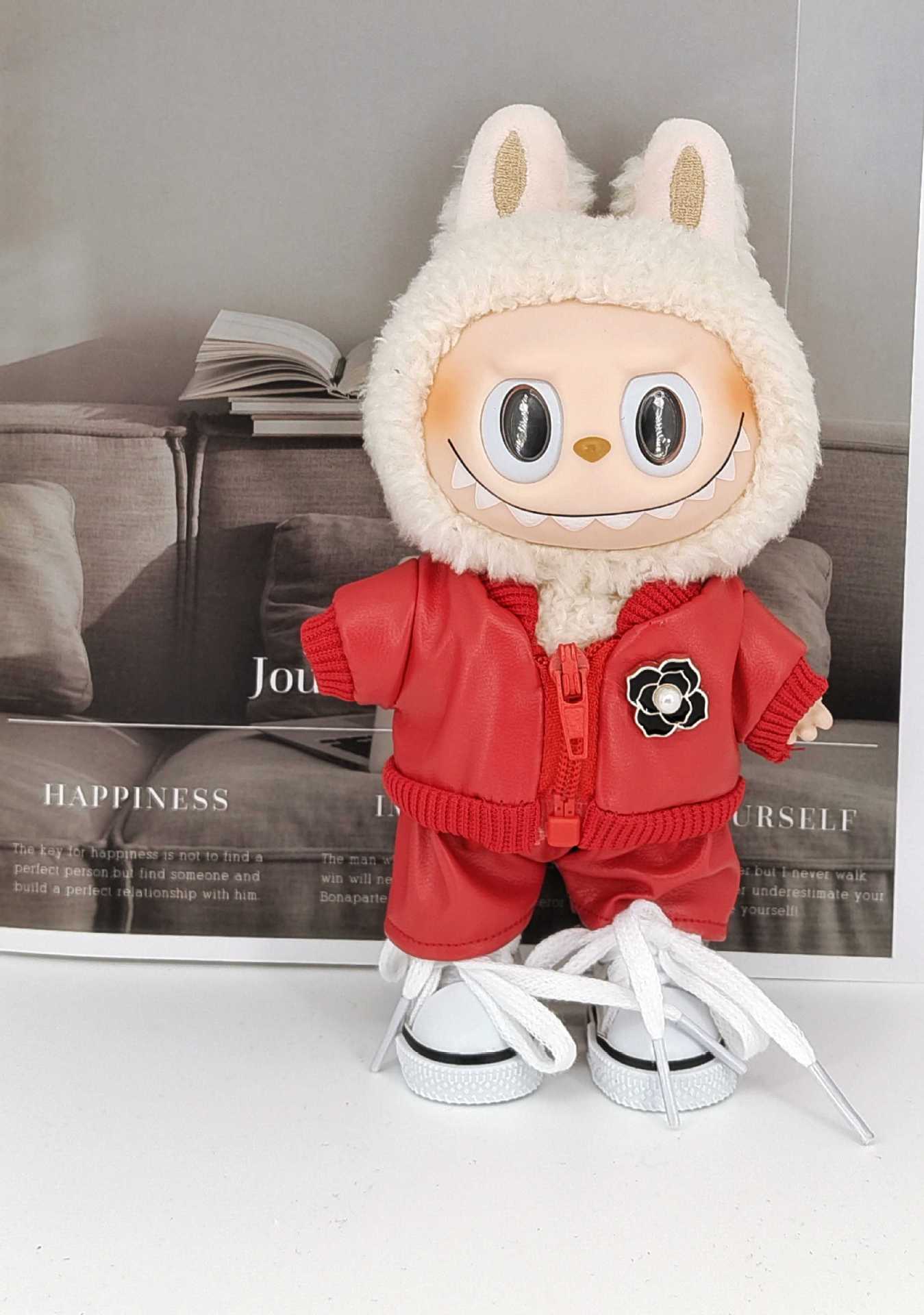 Labubu Doll Leather Jacket Outfit Set with Accessories for 17cm Vinyl Doll