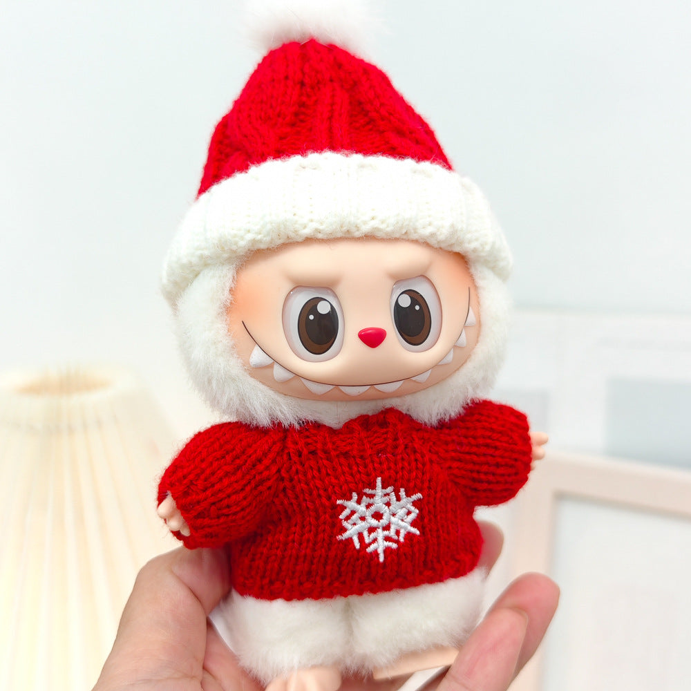 Labubu Doll New Year Red Sweater & Lucky Hat Outfit for 15-17cm Pendant Doll