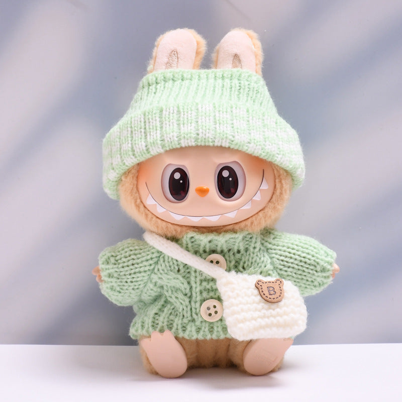 Labubu Doll Button Sweater & Hat Outfit Set for 1st & 2nd Gen Pendants