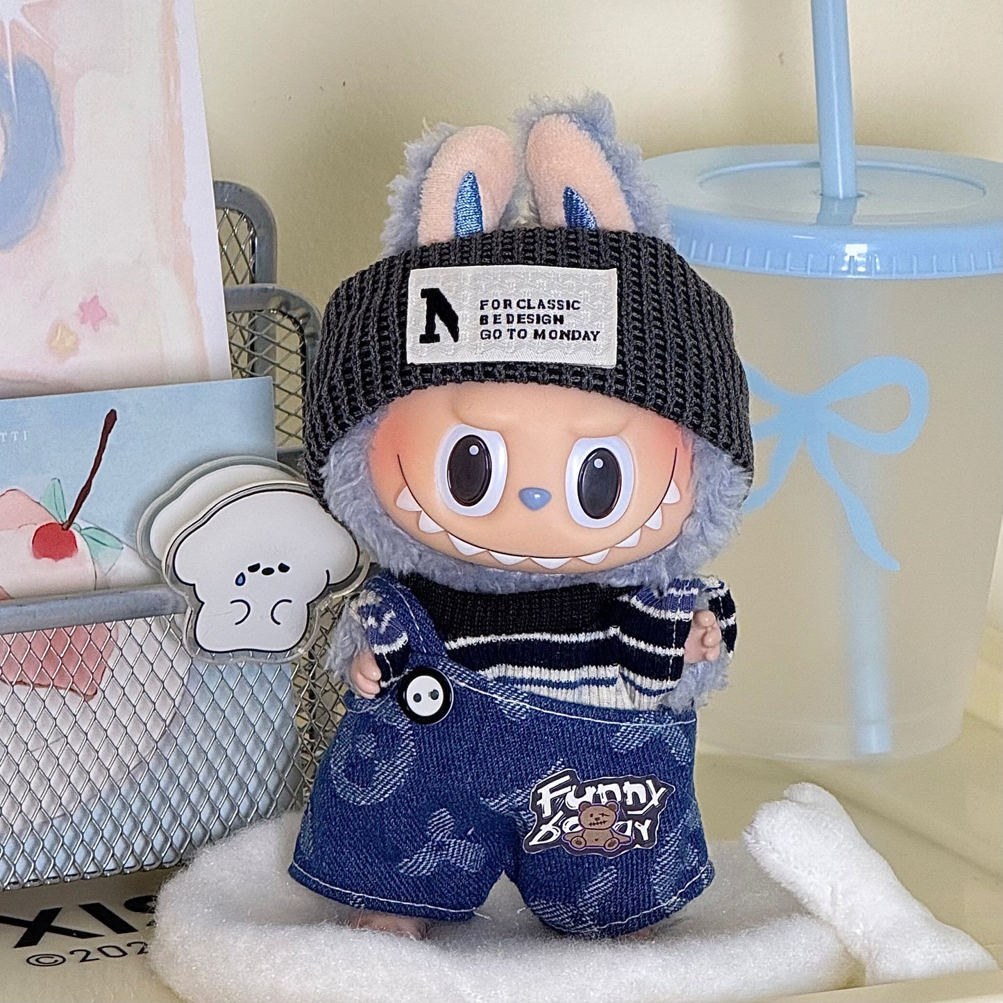 17cm Labubu Pendant Doll Vinyl Labubu Doll Can Wear suit for Plush Toy Clothes