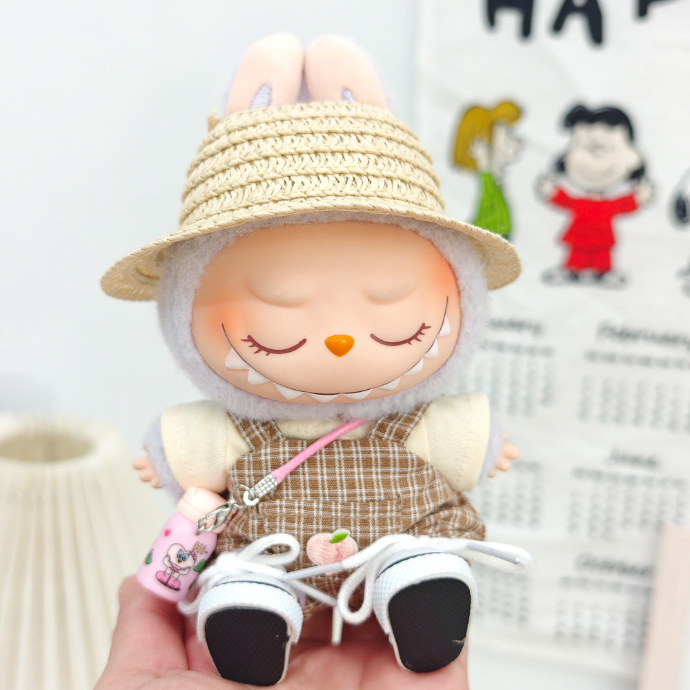 Labubu Doll Summer Outfit Set with Straw Hat & Canvas Shoes