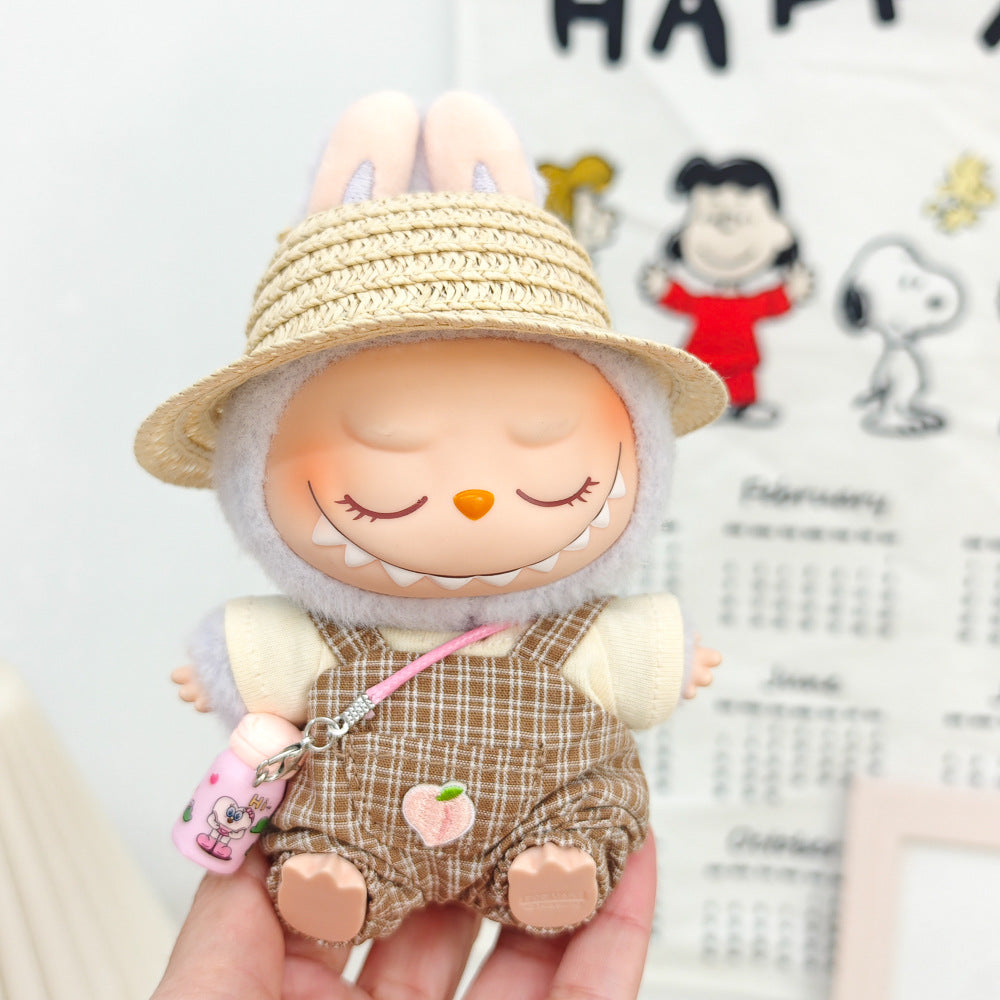 Labubu Doll Summer Outfit Set with Straw Hat & Canvas Shoes