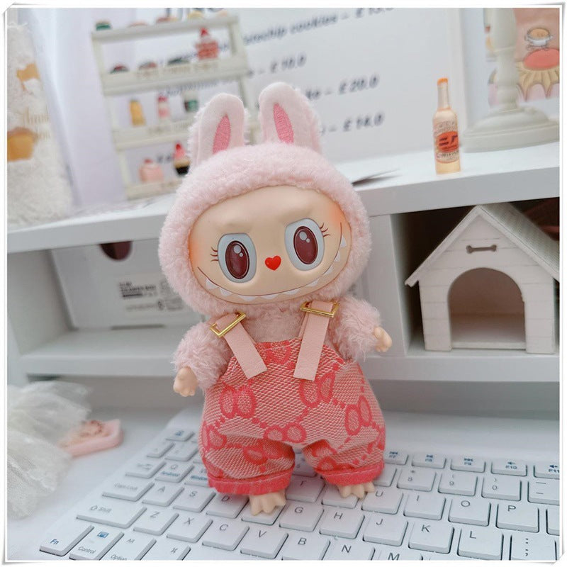 First and Second Generation Labubu Baby Clothes 17cm Labubu Sitting Party Labubu Clothes Bow Hat Overalls