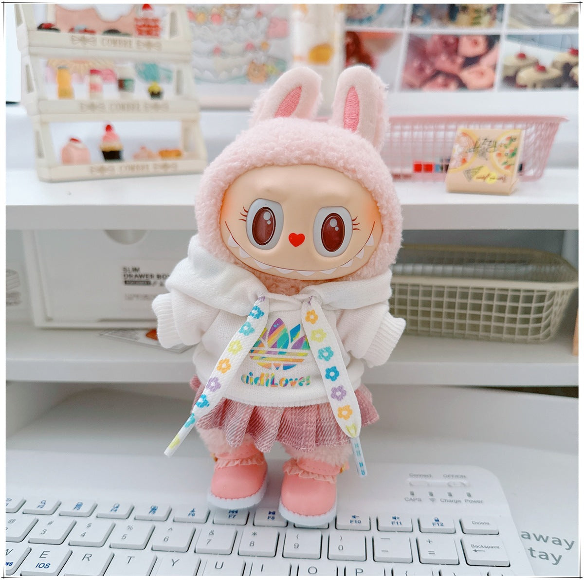 Labubu Doll Clothes - Trendy Hooded Sweatshirt & Pants for 10cm & 17cm Dolls