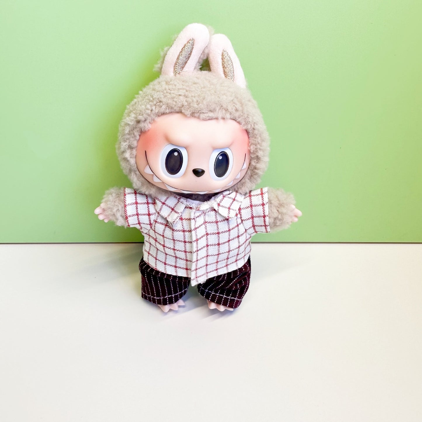 15cm blind box pull cloth pendant clothes casual two-piece macaron labubu pendant doll plaid suit