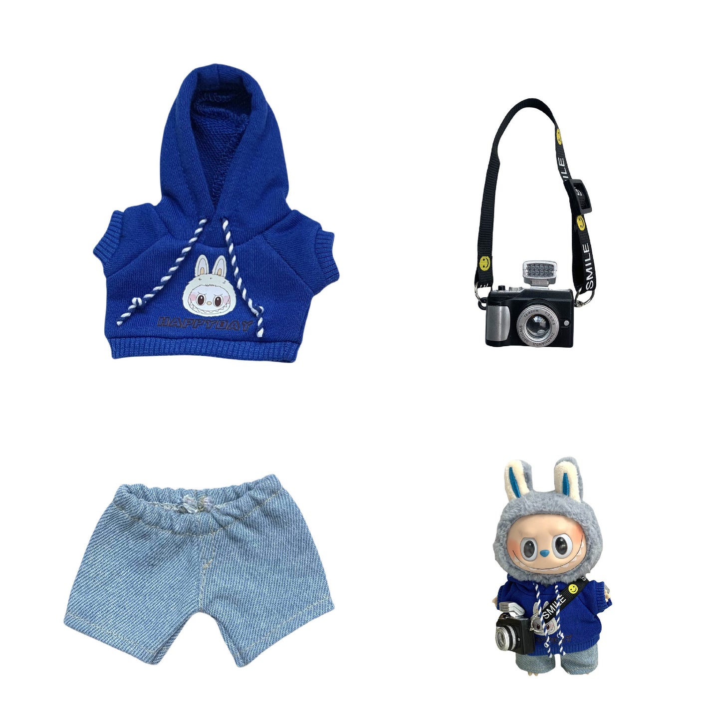 Labubu Doll Hoodie & Jeans Outfit Set with Accessories