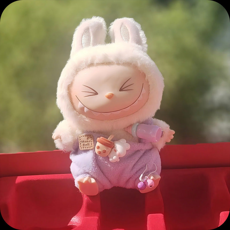 Labubu Doll Overalls Set with Baby Bottle & Hat - Cute Outfit for 1st & 2nd Gen