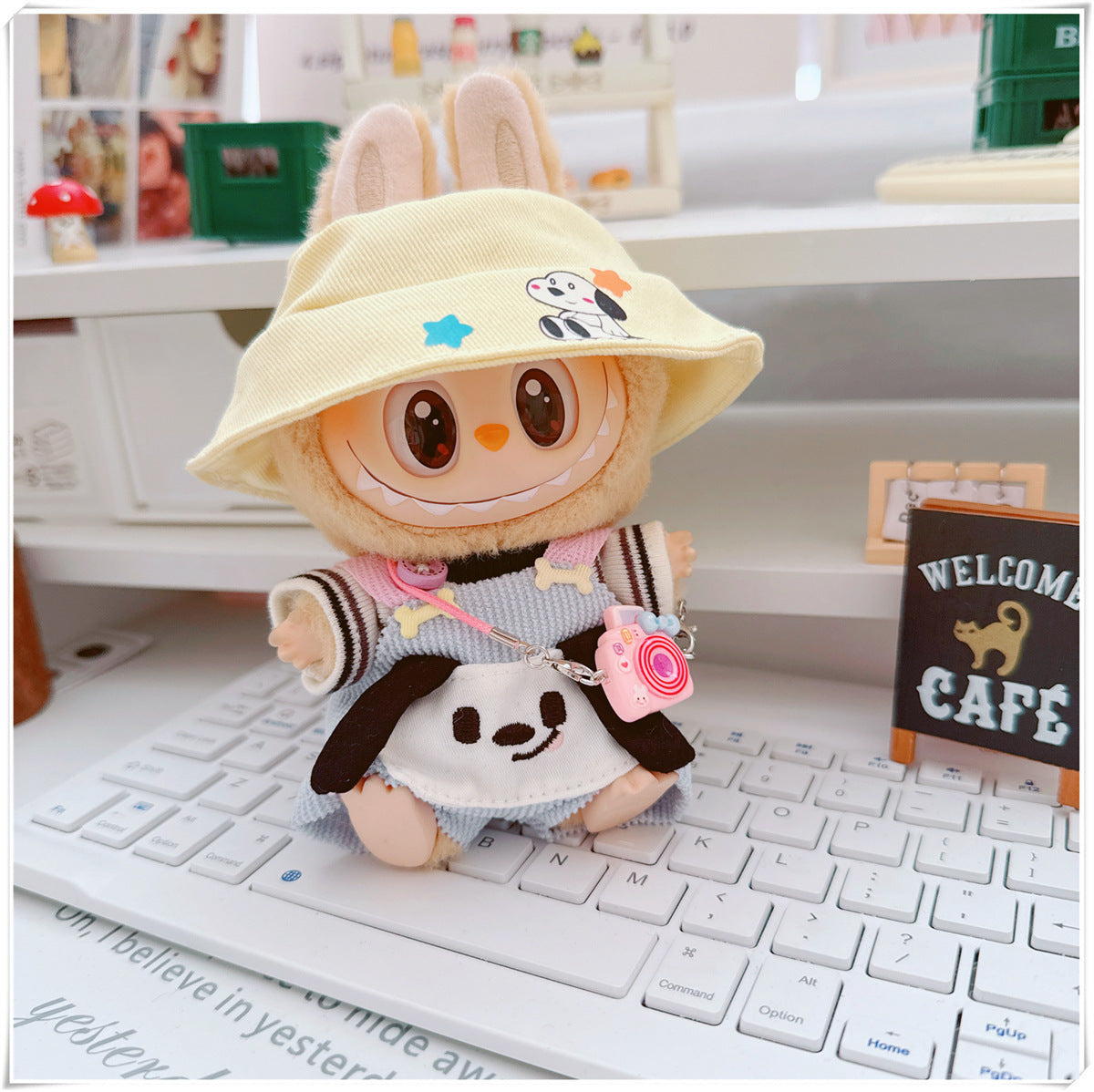 Labubu Doll Clothes - Sweet Dog Travel Outfit & Camera Bags
