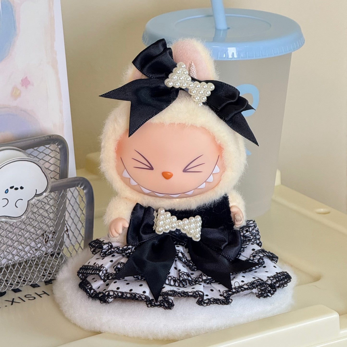 17cm Labubu Pendant Doll Vinyl Labubu Doll Can Wear suit for Plush Toy Clothes