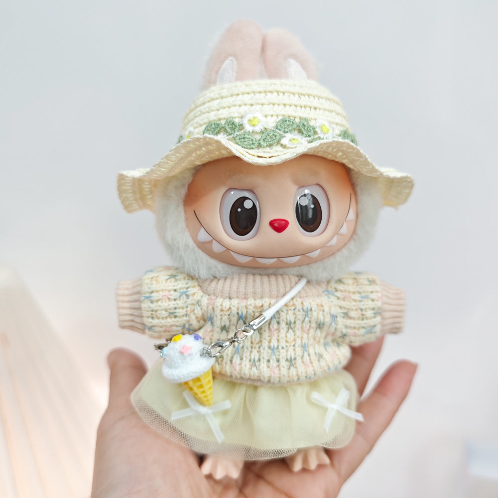 Labubu Doll Outfit Set - Knitted Sweater & Gauze Skirt with Bow Headband