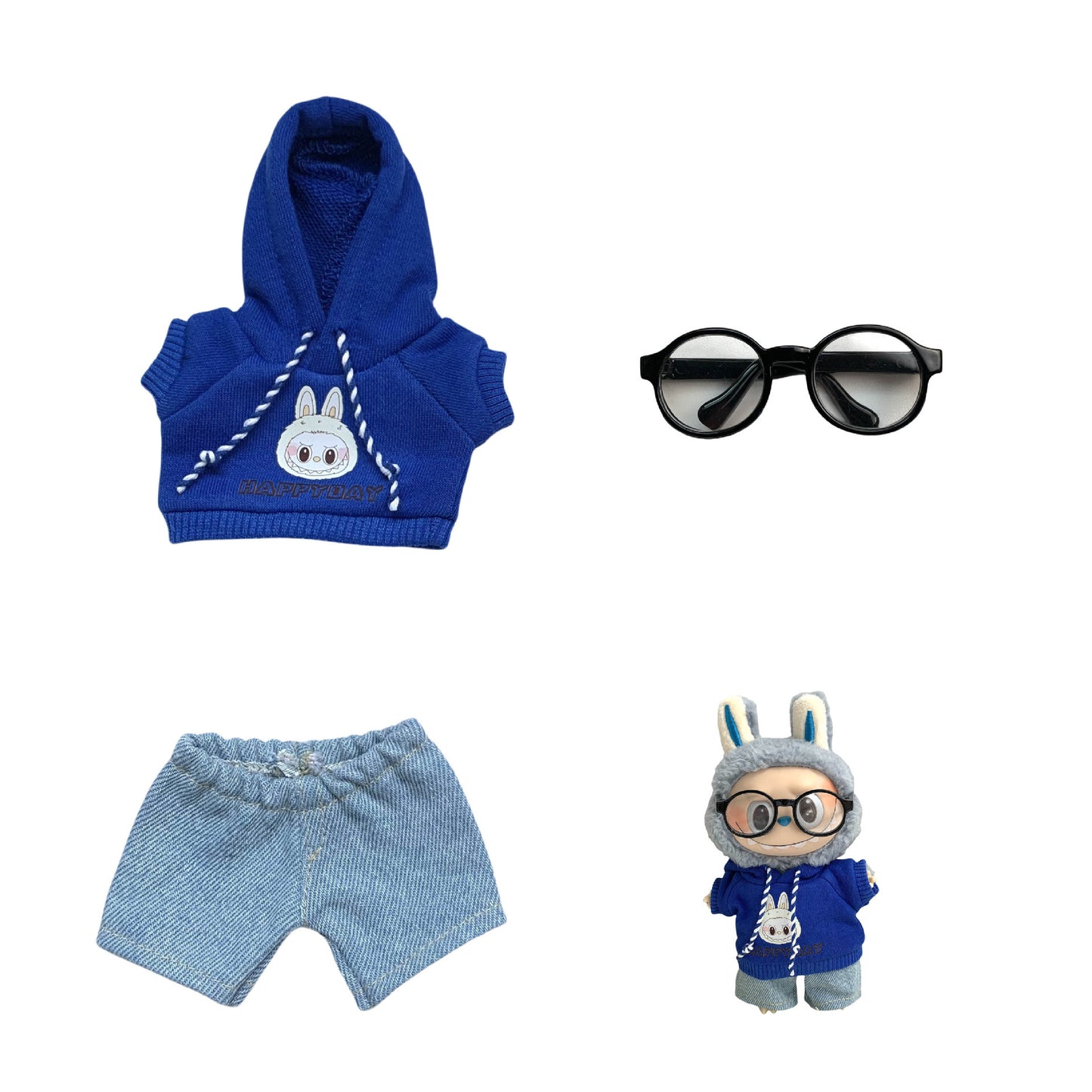 Labubu Doll Hoodie & Jeans Outfit Set with Accessories