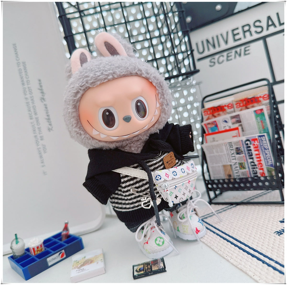 Labubu Doll Outfit - Striped Sweater & Hat Set for 17cm Labubu