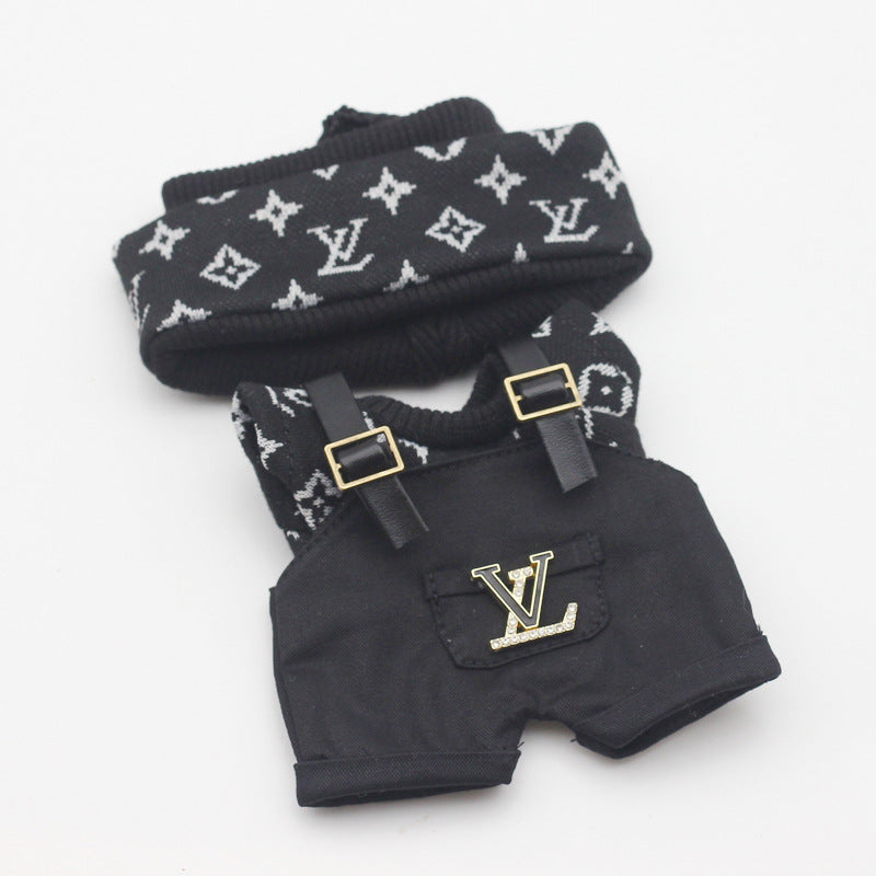 Labubu Doll Knitted T-Shirt & Overalls Outfit Set for 17cm Vinyl Doll