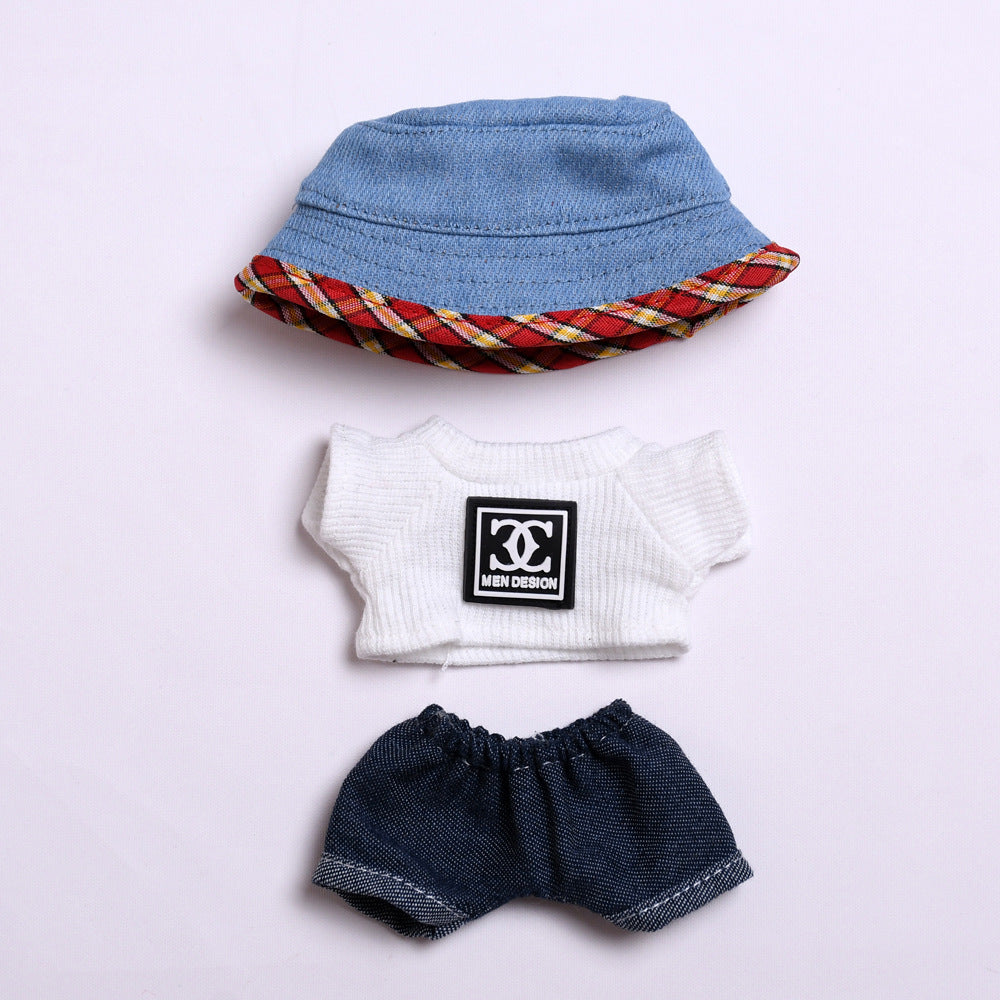 Labubu Doll Outfit - Black & White T-Shirt with Jeans & Denim Hat