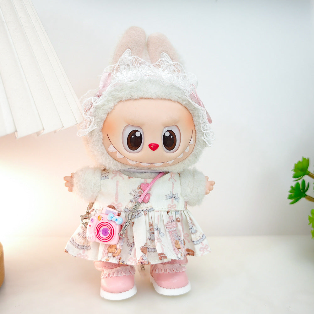 Labubu Doll Outfit Set - Red Leather Dress & Accessories for 15-17cm Vinyl Doll