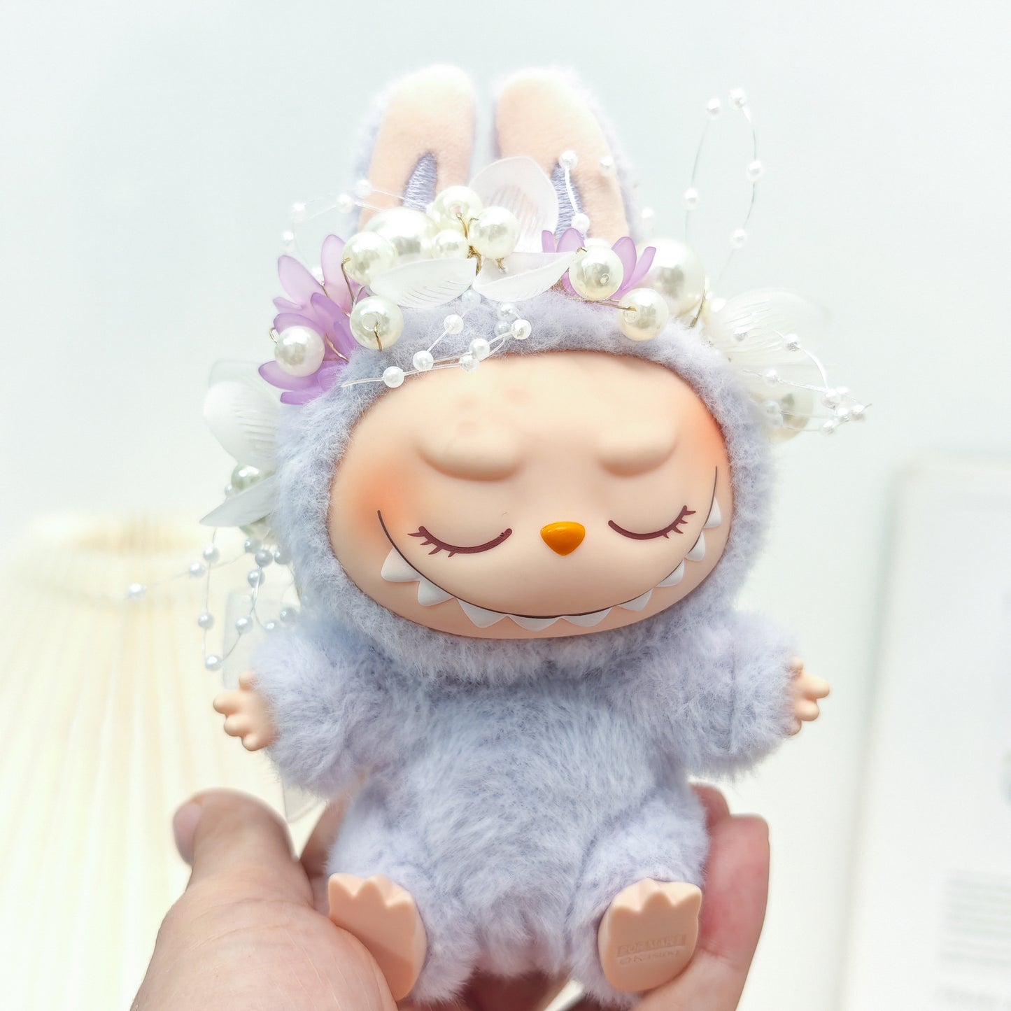 Labubu Doll Outfit - Pink, Purple, White Double Layer Gauze Skirt with Pearl Hair Accessories & Straw Hats