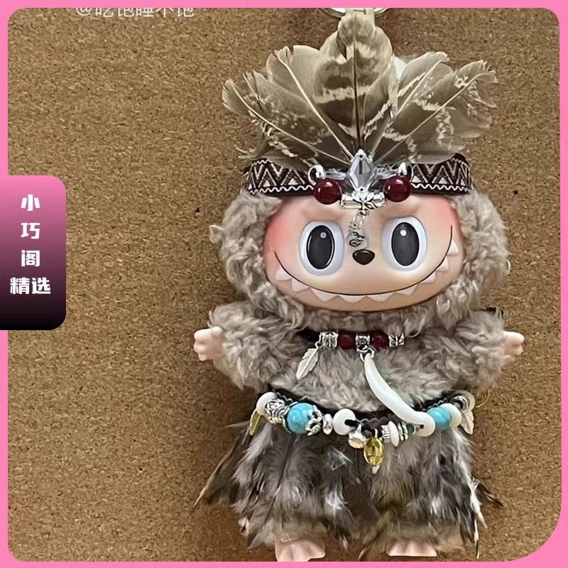 17cm Labubu Doll Indian Suit Clothes - Handmade Vinyl Outfit