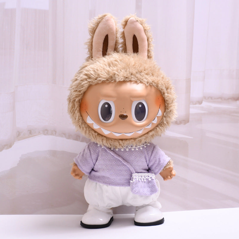 Labubu Doll Knitted Suit with Four-Petal Flower for 38cm Vinyl Doll