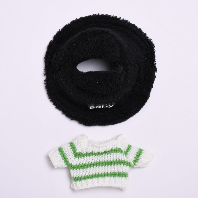 Labubu Doll Light Green Striped Sweater & Plush Hat Outfit